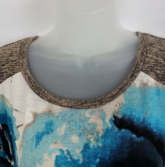 2/30$ Style & Co Beautiful Bold Print Blue Floral Long Sleeve Top(#1,277) - Picture 3 of 8